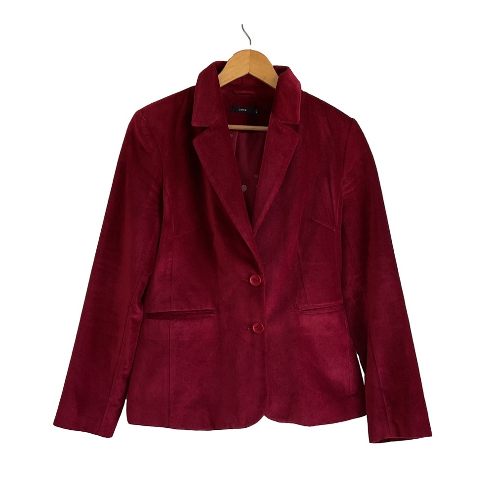 Vintage Velvet Deep Red Blazer Jacket, size EU 40